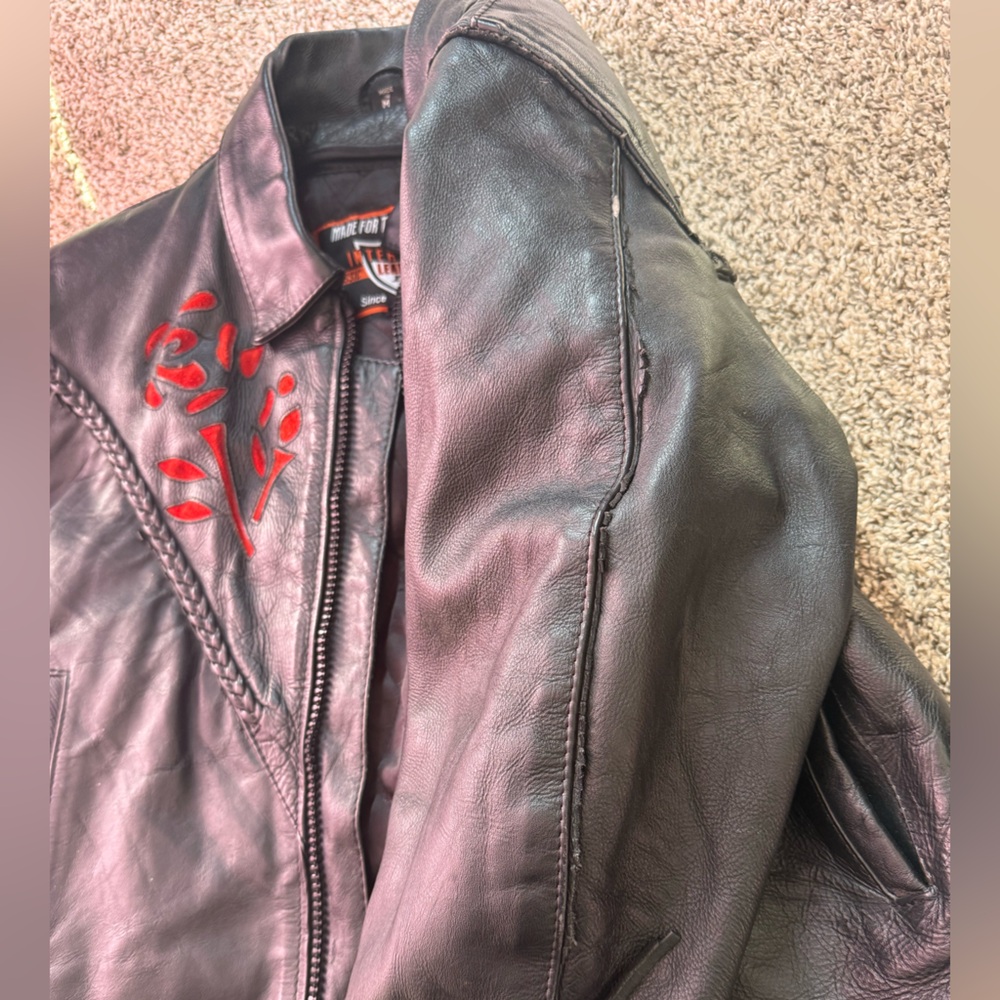 Embroidered Black Leather Jacket - Picture 6 of 10